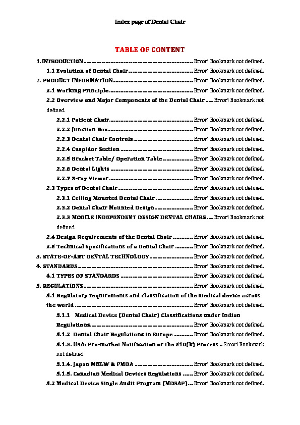Index page of Dental Chair KALAM INSTITUTE OF HEALTH TECHNOLOGY